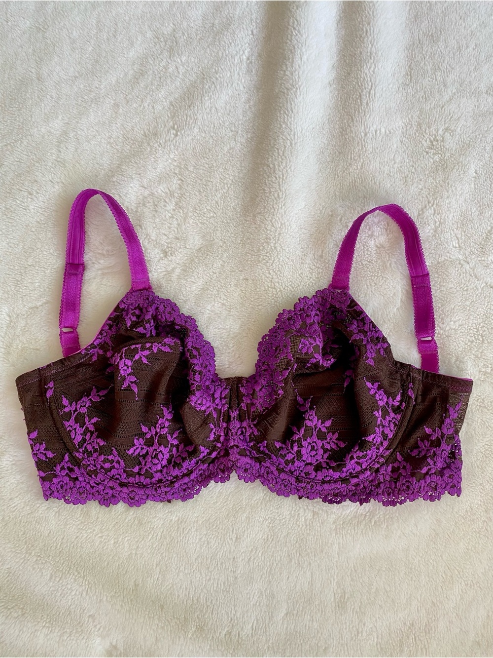 Wacoal Embrace Lace 65191 brown & purple / fuchsia underwire bra 34DDD 34F